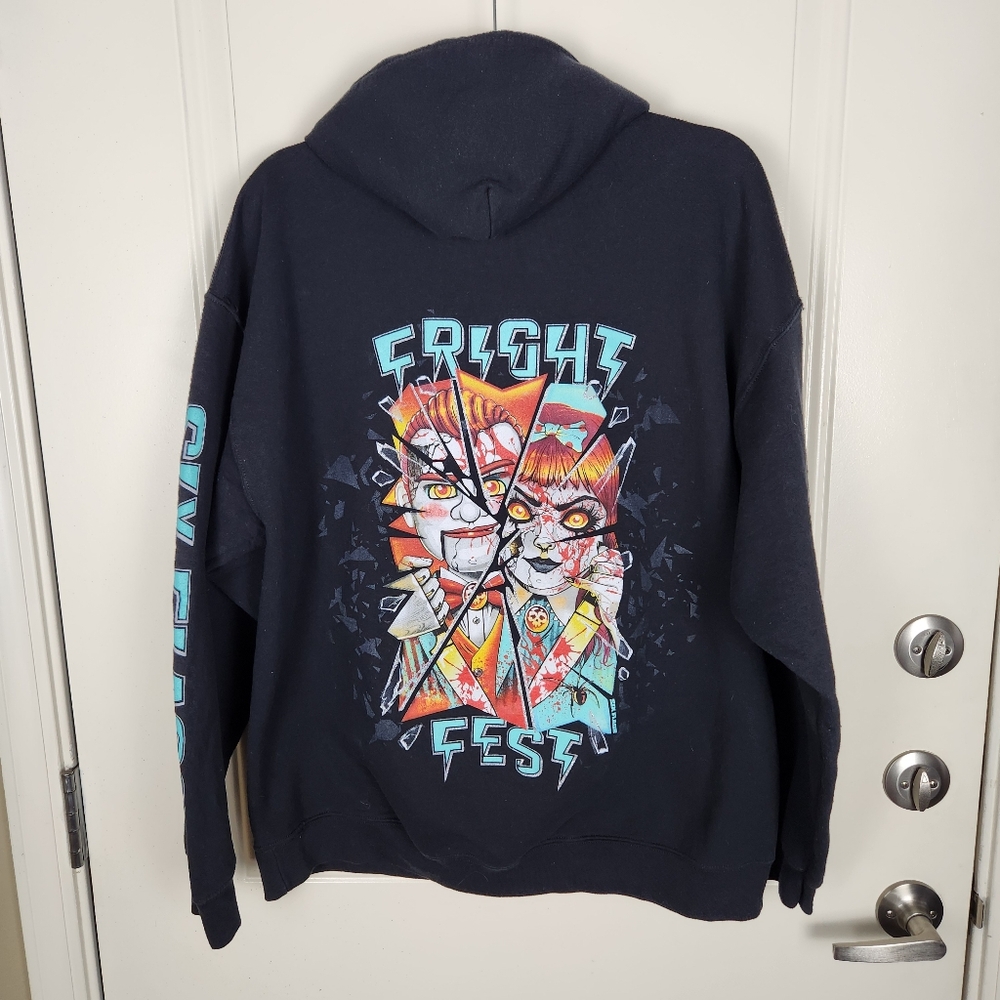 Six Flags FRIGHT FEST Halloween Zombie Graphic Hoodie Black Size XL